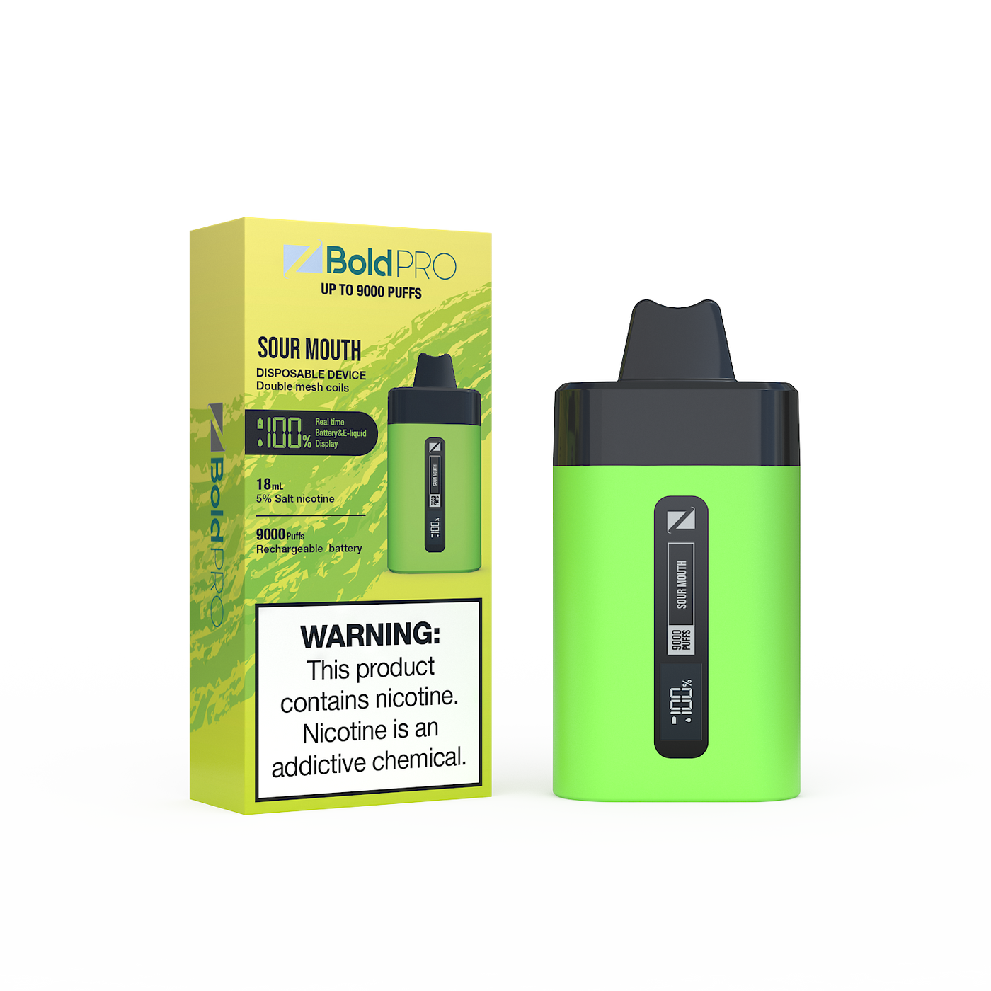 Z Bold Pro - Sour Mouth - 9000 Puffs - LED Screen with Juice and Battery Indicator