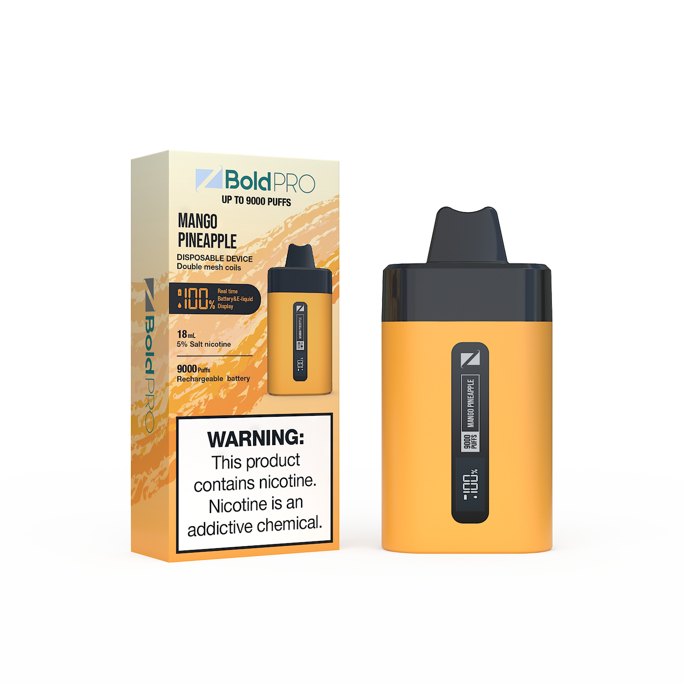 Z Bold Pro - Mango Pineapple - 9000 Puffs - LED Screen with Juice and Battery Indicator