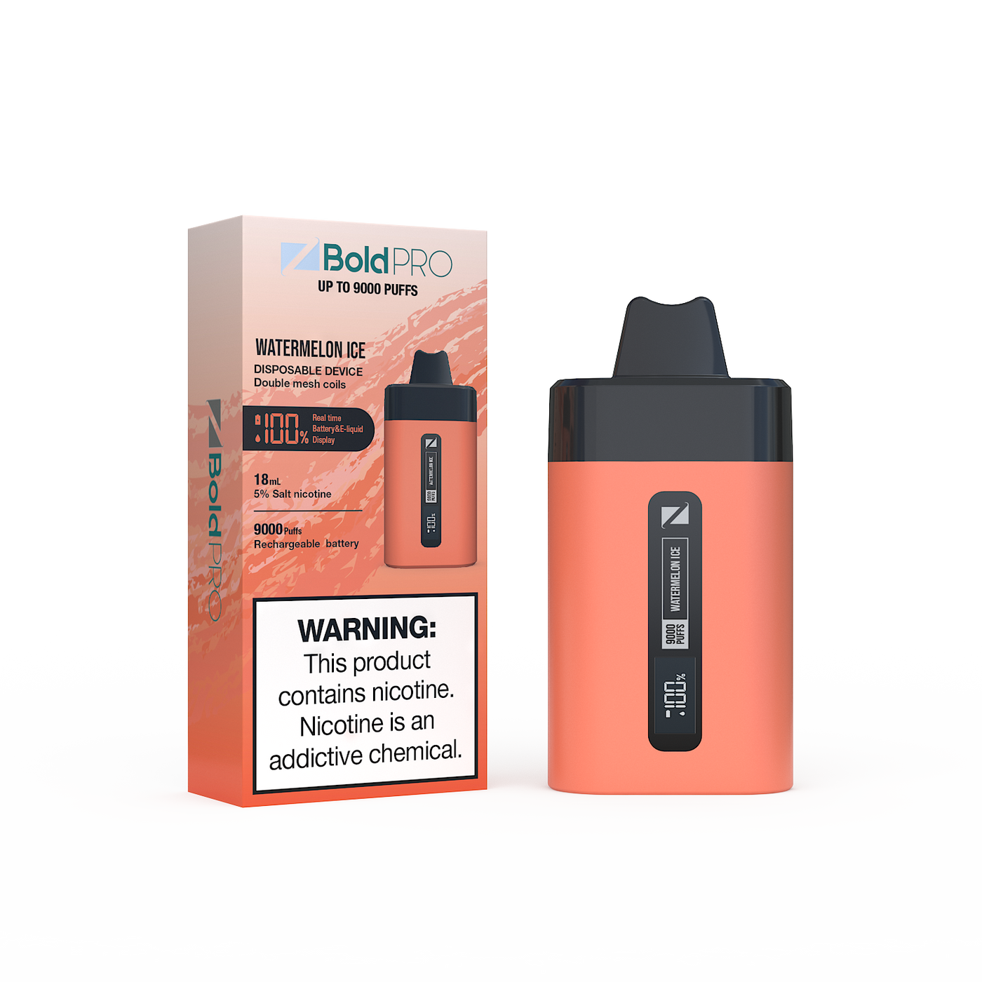 Z Bold Pro - Watermelon Ice - 9000 Puffs - LED Screen with Juice and Battery Indicator