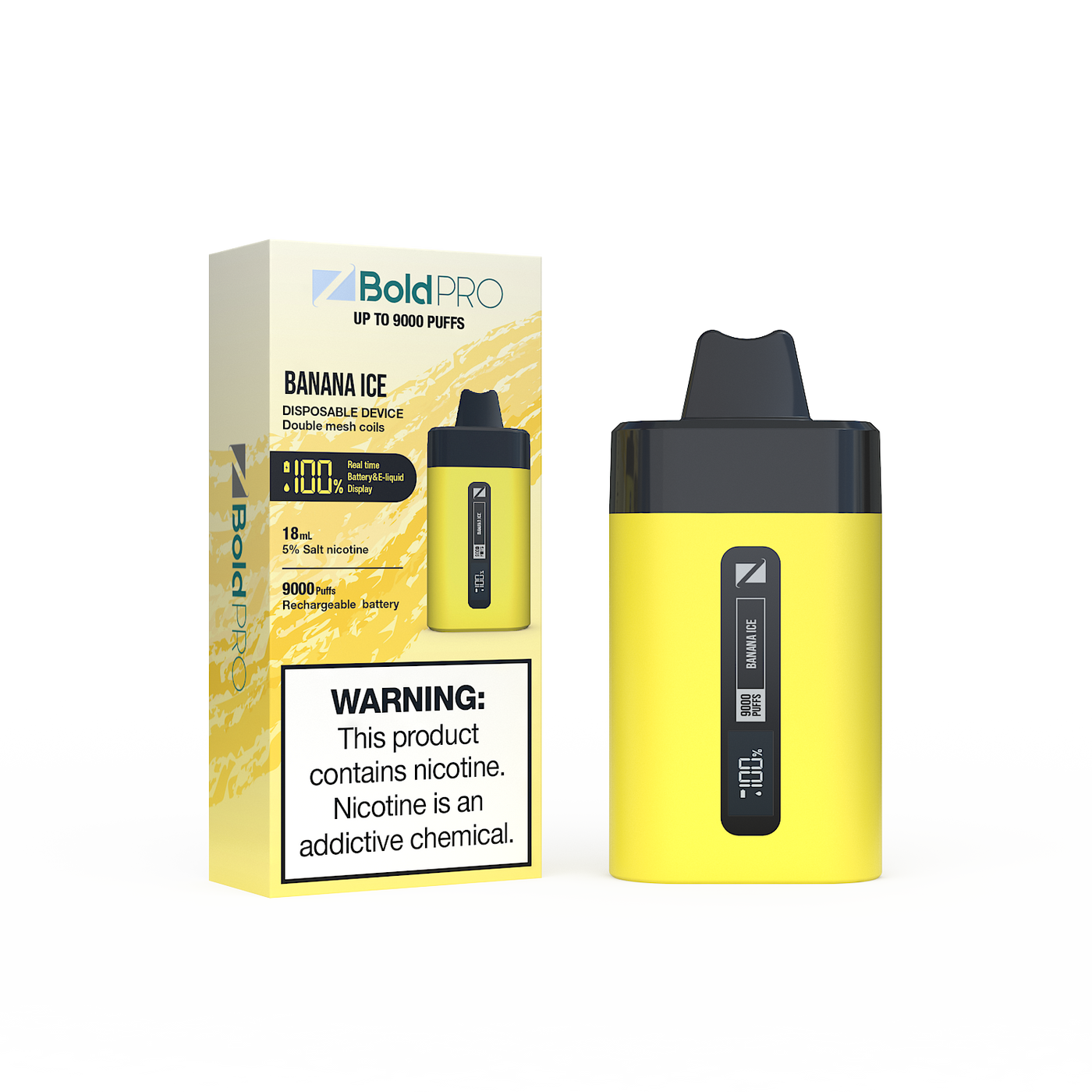 Z Bold Pro - Banana Ice - 9000 Puffs - LED Screen with Juice and Battery Indicator