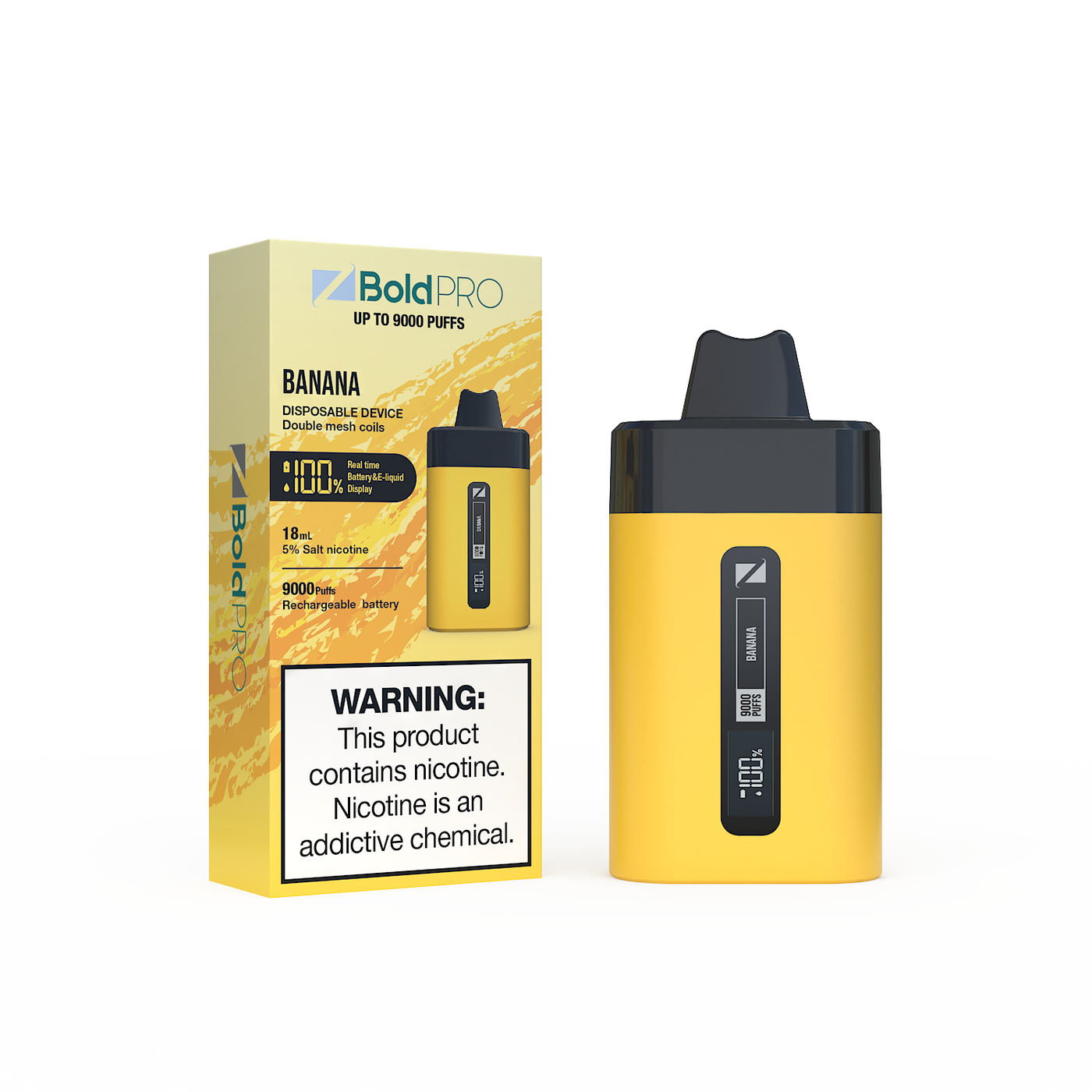 Z Bold Pro - Banana - 9000 Puffs - LED Screen with Juice and Battery Indicator