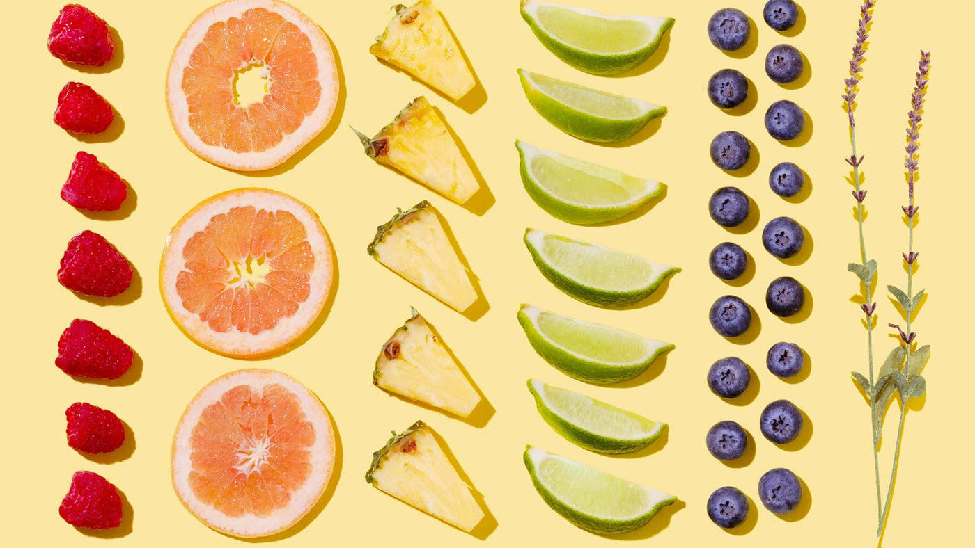 assorted fruits in yellow background