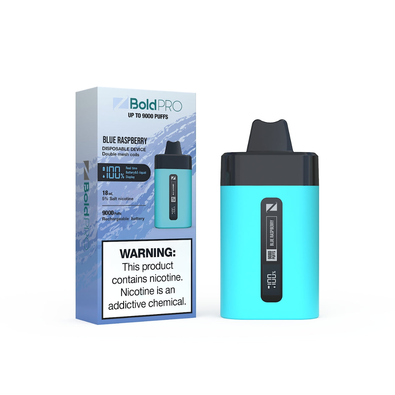 Z Bold Pro - Blue Raspberry - 9000 Puffs - LED Screen with Juice and Battery Indicator