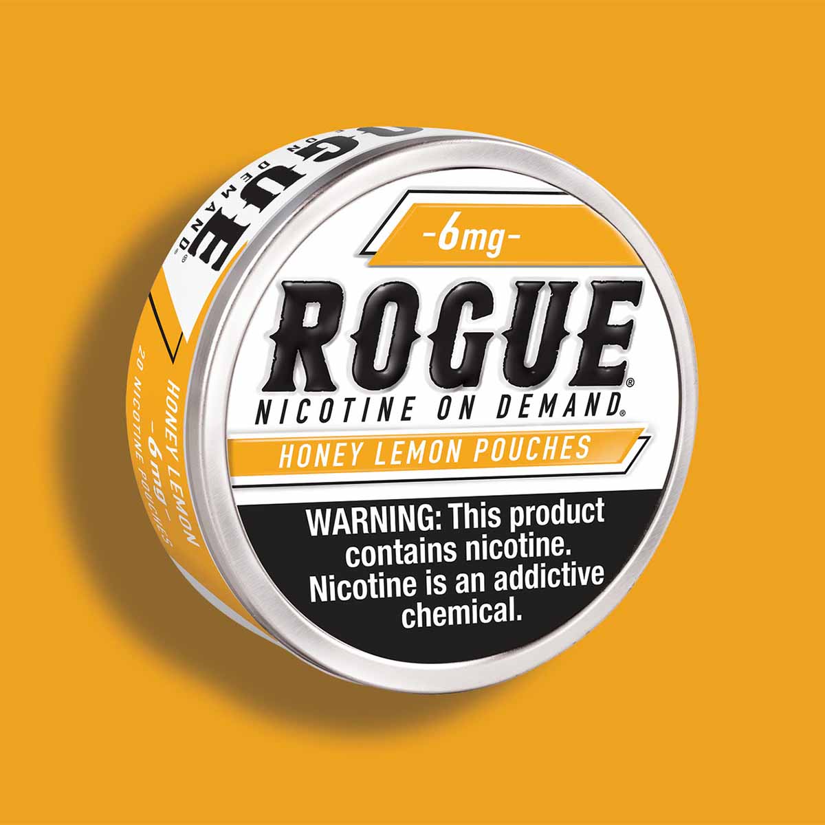 Tin of Rogue nicotine pouches in Honey Lemon flavor