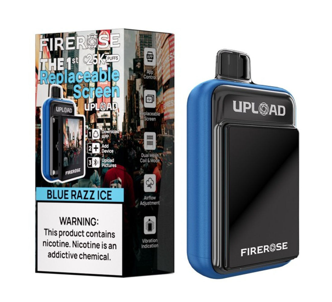 FIREROSE UPLOAD vape in Blue Razz Ice flavor