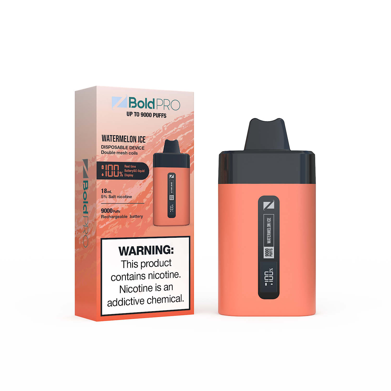 Z Bold Pro - Watermelon Ice - 9000 Puffs - LED Screen with Juice and Battery Indicator